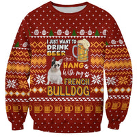 Drink Beer With French Bulldog Christmas Sweatshirt Xmas Holiday Patterns - Wonder Print Shop