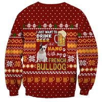 Drink Beer With French Bulldog Christmas Sweatshirt Xmas Holiday Patterns - Wonder Print Shop