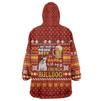 Drink Beer With French Bulldog Christmas Wearable Blanket Hoodie Xmas Holiday Patterns - Wonder Print Shop