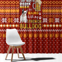 Drink Beer With French Bulldog Christmas Window Curtain Xmas Holiday Patterns - Wonder Print Shop