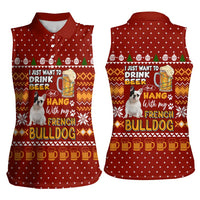Drink Beer With French Bulldog Christmas Women Sleeveless Polo Shirt Xmas Holiday Patterns - Wonder Print Shop