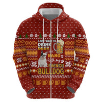 Drink Beer With French Bulldog Christmas Zip Hoodie Xmas Holiday Patterns - Wonder Print Shop