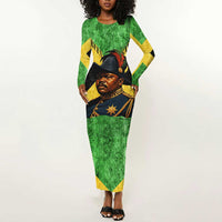 Marcus Garvey Long Sleeve Bodycon Dress Jamaican Flag Theme African Fist Civil Rights Symbol Pan African Tribute Design - Wonder Print Shop