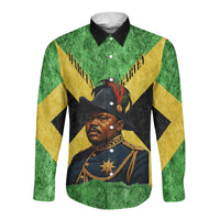 Marcus Garvey Long Sleeve Button Shirt Jamaican Flag Theme African Fist Civil Rights Symbol Pan African Tribute Design - Wonder Print Shop