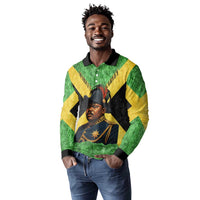 Marcus Garvey Long Sleeve Polo Shirt Jamaican Flag Theme African Fist Civil Rights Symbol Pan African Tribute Design - Wonder Print Shop
