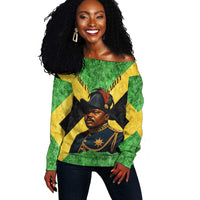 Marcus Garvey Off Shoulder Sweater Jamaican Flag Theme African Fist Civil Rights Symbol Pan African Tribute Design - Wonder Print Shop