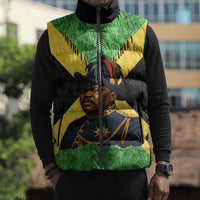 Marcus Garvey Sleeveless Puffer Jacket Jamaican Flag Theme African Fist Civil Rights Symbol Pan African Tribute Design - Wonder Print Shop