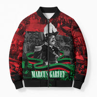 Marcus Garvey Bomber Puffer Jacket Collage Design Progress Is the Attraction Quote Pan African Movement Tribute - Wonder Print Shop