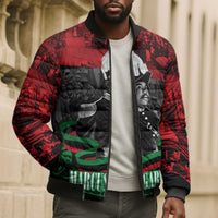 Marcus Garvey Bomber Puffer Jacket Collage Design Progress Is the Attraction Quote Pan African Movement Tribute - Wonder Print Shop