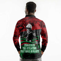 Marcus Garvey Long Sleeve Polo Shirt Collage Design Progress Is the Attraction Quote Pan African Movement Tribute - Wonder Print Shop