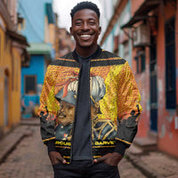 Marcus Garvey Bomber Jacket Yellow African Pattern Design Pan African Flag Civil Rights Movement Tribute - Wonder Print Shop