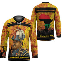 Marcus Garvey Hockey Jersey Yellow African Pattern Design Pan African Flag Civil Rights Movement Tribute - Wonder Print Shop