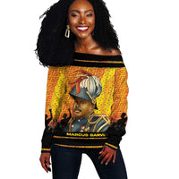Marcus Garvey Off Shoulder Sweater Yellow African Pattern Design Pan African Flag Civil Rights Movement Tribute - Wonder Print Shop