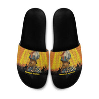 Marcus Garvey Slide Sandals Yellow African Pattern Design Pan African Flag Civil Rights Movement Tribute - Wonder Print Shop