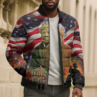 Harriet Tubman Bomber Puffer Jacket American Flag Background Underground Railroad Quote Powerful Civil Rights - Wonder Print Shop