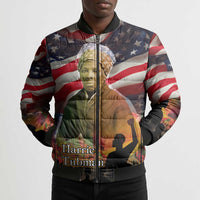 Harriet Tubman Bomber Puffer Jacket American Flag Background Underground Railroad Quote Powerful Civil Rights - Wonder Print Shop