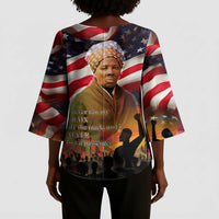 Harriet Tubman Kimono Sleeve Blouse American Flag Background Underground Railroad Quote Powerful Civil Rights - Wonder Print Shop