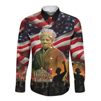 Harriet Tubman Long Sleeve Button Shirt American Flag Background Underground Railroad Quote Powerful Civil Rights - Wonder Print Shop