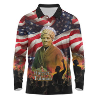 Harriet Tubman Long Sleeve Polo Shirt American Flag Background Underground Railroad Quote Powerful Civil Rights - Wonder Print Shop