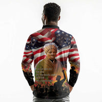 Harriet Tubman Long Sleeve Polo Shirt American Flag Background Underground Railroad Quote Powerful Civil Rights - Wonder Print Shop