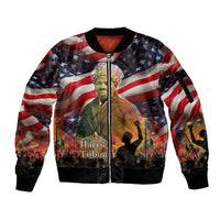 Harriet Tubman Sleeve Zip Bomber Jacket American Flag Background Underground Railroad Quote Powerful Civil Rights - Wonder Print Shop