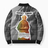 Harriet Tubman Bomber Puffer Jacket American Flag Background Civil Rights Quote Keep Going Tribute Design - Wonder Print Shop