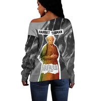 Harriet Tubman Off Shoulder Sweater American Flag Background Civil Rights Quote Keep Going Tribute Design - Wonder Print Shop