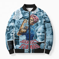 Harriet Tubman Bomber Puffer Jacket Newspaper Collage Design We Out Quote Strong Woman Tribute Underground Railroad Legacy - Wonder Print Shop