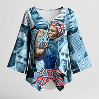 Harriet Tubman Kimono Sleeve Blouse Newspaper Collage Design We Out Quote Strong Woman Tribute Underground Railroad Legacy - Wonder Print Shop