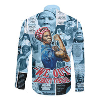 Harriet Tubman Long Sleeve Button Shirt Newspaper Collage Design We Out Quote Strong Woman Tribute Underground Railroad Legacy - Wonder Print Shop