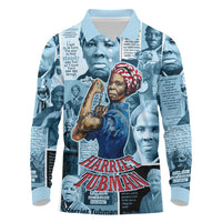 Harriet Tubman Long Sleeve Polo Shirt Newspaper Collage Design We Out Quote Strong Woman Tribute Underground Railroad Legacy - Wonder Print Shop