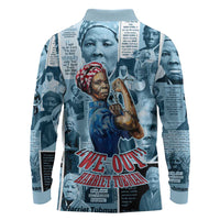 Harriet Tubman Long Sleeve Polo Shirt Newspaper Collage Design We Out Quote Strong Woman Tribute Underground Railroad Legacy - Wonder Print Shop