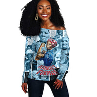 Harriet Tubman Off Shoulder Sweater Newspaper Collage Design We Out Quote Strong Woman Tribute Underground Railroad Legacy - Wonder Print Shop