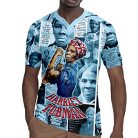 Harriet Tubman Rugby Jersey Newspaper Collage Design We Out Quote Strong Woman Tribute Underground Railroad Legacy TS04