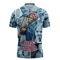 Harriet Tubman Zipper Polo Shirt Newspaper Collage Design We Out Quote Strong Woman Tribute Underground Railroad Legacy - Wonder Print Shop
