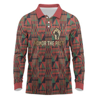 Black Heritage Tree Long Sleeve Polo Shirt African Root Black History Kente Pattern