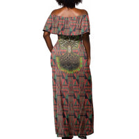 Black Heritage Tree Off Shoulder Maxi Dress African Root Black History Kente Pattern