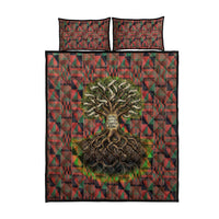 Black Heritage Tree Quilt Bed Set African Root Black History Kente Pattern