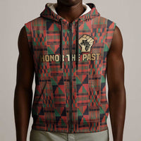 Black Heritage Tree Sleeveless Zip Hoodie African Root Black History Kente Pattern