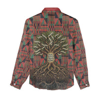 Black Heritage Tree Women Casual Shirt African Root Black History Kente Pattern