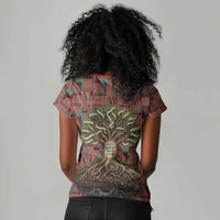 Black Heritage Tree Women V-Neck T-Shirt African Root Black History Kente Pattern