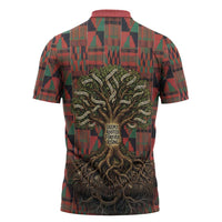 Black Heritage Tree Zipper Polo Shirt African Root Black History Kente Pattern