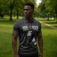 1926 Forever Black History Month Zipper Polo Shirt Broken Chains Freedom Adinkra Symbol