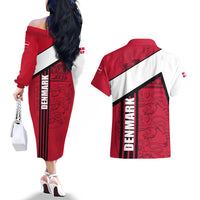 Denmark Couples Matching Off The Shoulder Long Sleeve Dress and Hawaiian Shirt Danish Coat of Arms, National Flag, Bold Scandinavian Heritage Design