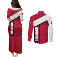 Denmark Couples Matching Puletasi and Long Sleeve Button Shirt Danish Coat of Arms, National Flag, Bold Scandinavian Heritage Design