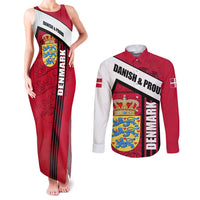 Denmark Couples Matching Tank Maxi Dress and Long Sleeve Button Shirt Danish Coat of Arms, National Flag, Bold Scandinavian Heritage Design