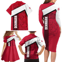 Denmark Family Matching Long Sleeve Bodycon Dress and Hawaiian Shirt Danish Coat of Arms, National Flag, Bold Scandinavian Heritage Design