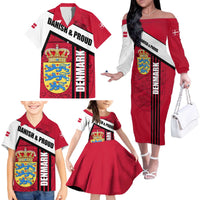 Denmark Family Matching Off The Shoulder Long Sleeve Dress and Hawaiian Shirt Danish Coat of Arms, National Flag, Bold Scandinavian Heritage Design