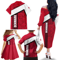 Denmark Family Matching Off The Shoulder Long Sleeve Dress and Hawaiian Shirt Danish Coat of Arms, National Flag, Bold Scandinavian Heritage Design