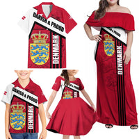 Denmark Family Matching Off Shoulder Maxi Dress and Hawaiian Shirt Danish Coat of Arms, National Flag, Bold Scandinavian Heritage Design
